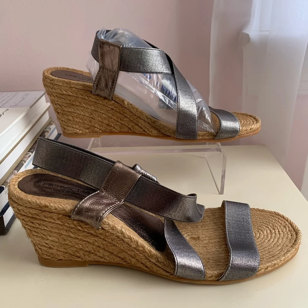 Eric Michael Sandals Women’s EUR Size 41 Metallic Espadrilles Wedges Jute Sling